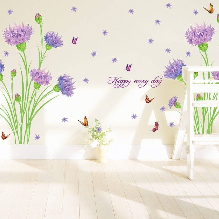 创意 浪漫温馨紫色康乃馨花艺浴室玻璃门 电视背景墙墙贴送妈妈