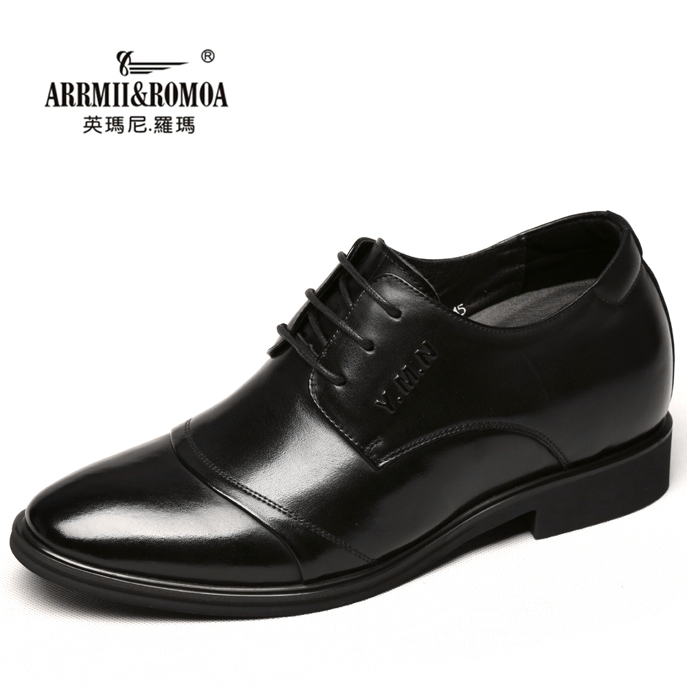 英玛尼男鞋商务正装鞋头层牛皮内增高鞋包邮系带中老年鞋子35-42