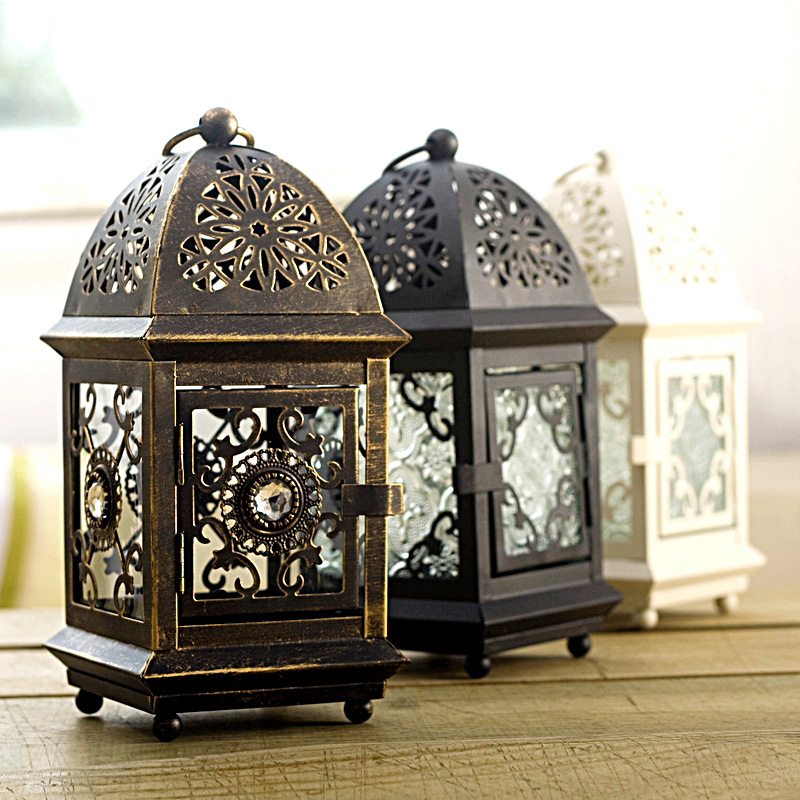 摩洛哥欧式古典铁艺餐桌烛台摆件 浪漫婚庆提挂风灯 创意生日礼物