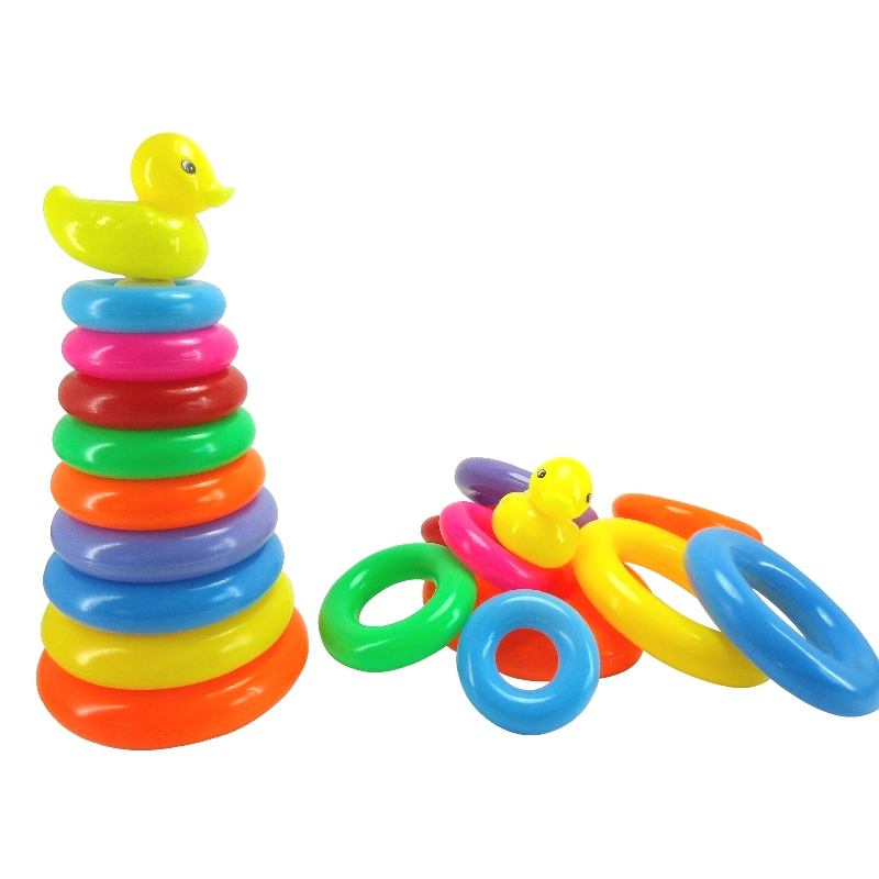 九层鸭子彩虹圈洗澡戏水玩具小黄鸭叠叠乐颜色大小 早教婴儿