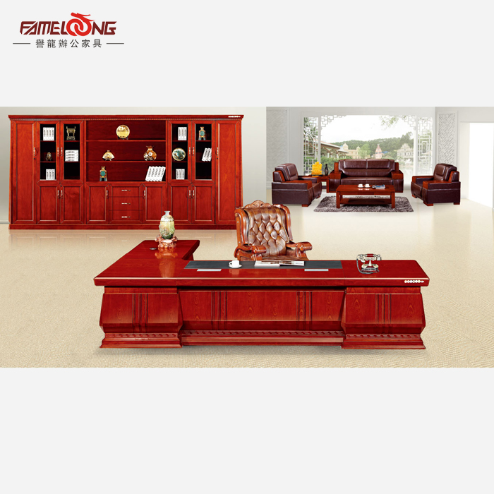 广东品牌2014新款红檀色3.2米3.6米实木皮老板桌总裁办公桌大班桌