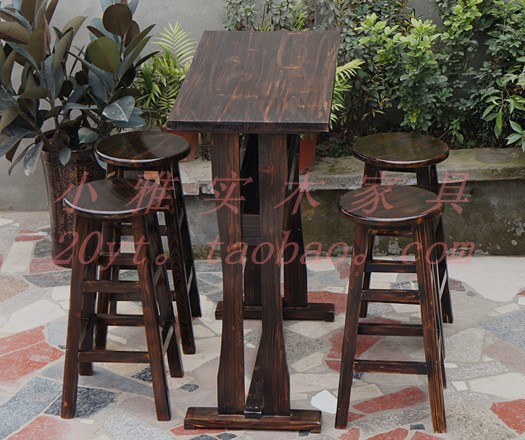 实木酒吧桌椅吧椅吧凳酒吧凳吧台凳吧台椅高脚椅碳化定做尺寸颜色