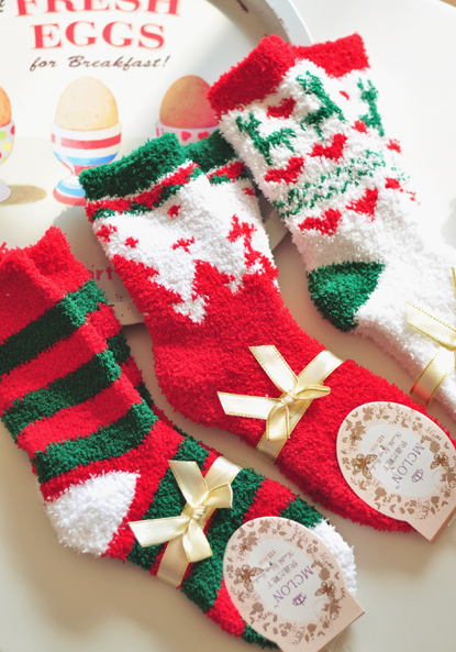 5双包邮男女情侣圣诞卡通袜子蝴蝶结珊瑚绒地板袜睡眠保暖毛巾袜