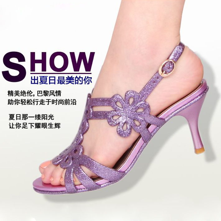 夏女时尚欧美夜店塑料水晶果冻时装露趾高跟鞋下雨天防水凉鞋单鞋
