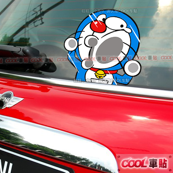 可爱机器猫爬窗 搞笑哆啦A梦 叮当猫车窗贴 车身遮挡划痕汽车贴纸