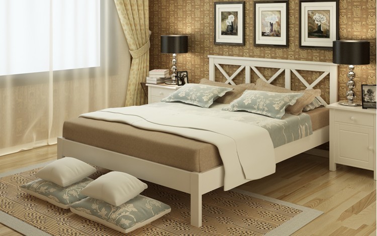 舒美乐实木家具 简约现代松木床1.8米实木床 双人床 白色