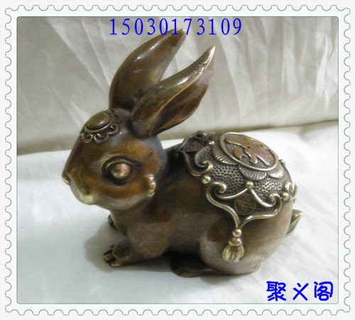 【聚义阁】古玩杂项 纯铜 瑞兔 吉祥兔 招福铜兔子 十二生肖兔
