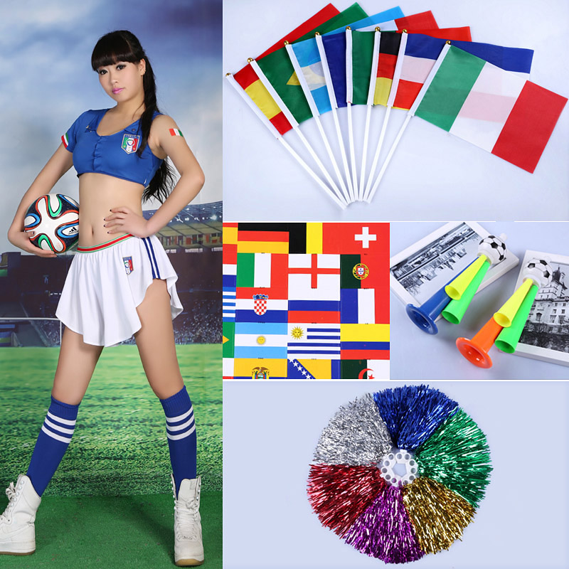 2014世界足球杯啦啦队手花/足球助威大号喇叭/手摇国旗/贴纸 面贴