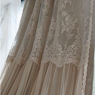 韩国进口 褐色金线双层蕾丝遮光窗帘/客厅 卧室纱帘 可定做