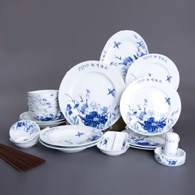 景德镇陶瓷器餐具套装56头骨瓷 荷塘月色 中式青花碗具/盘碟 送礼