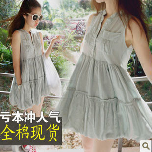 2013新款夏季女装连衣裙韩版大码女式夏装沙棉无袖连衣裙子包邮中