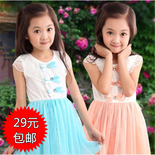 2014新款女童夏装 韩版短袖花朵蕾丝纱裙公主女童裙子儿童连衣裙