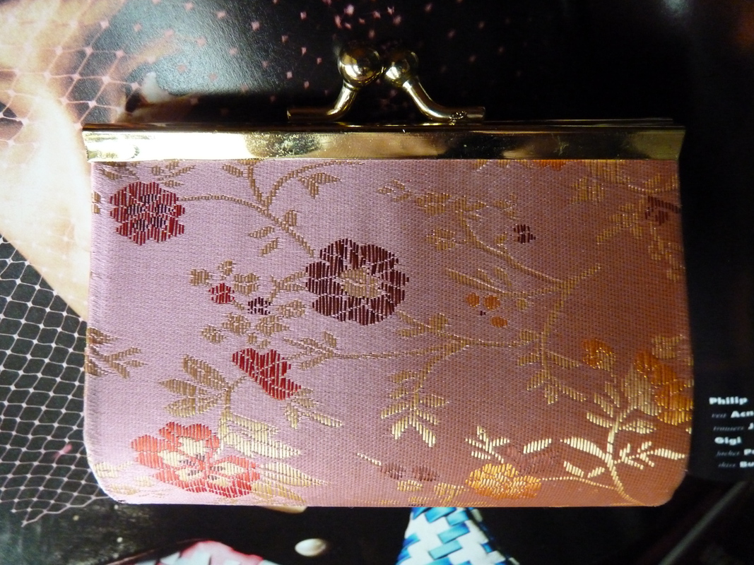 vintage复古中国风 花朵图案粉色零钱包