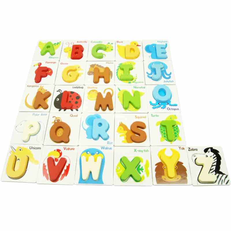 儿童玩具 婴儿手抓英文立体拼图拼板积木 宝宝早教益智力木制玩具