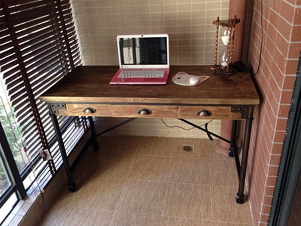 美式乡村复古书桌铁艺做旧办公桌仿古实木写字台电脑桌写字桌书桌