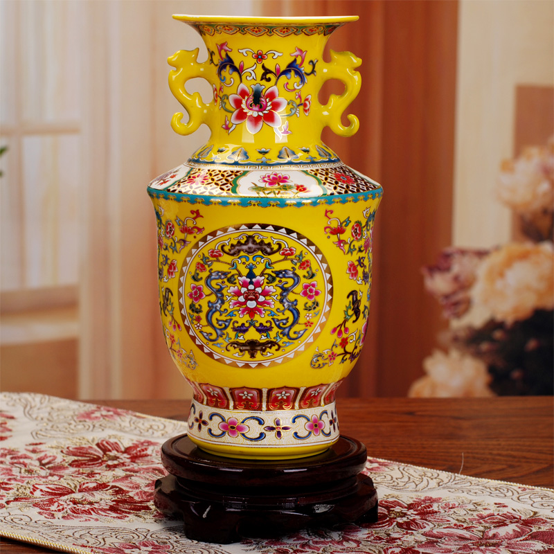 228景德镇陶瓷 双耳瓶珐琅彩古典花瓶 家居装饰品 客厅工艺品摆件