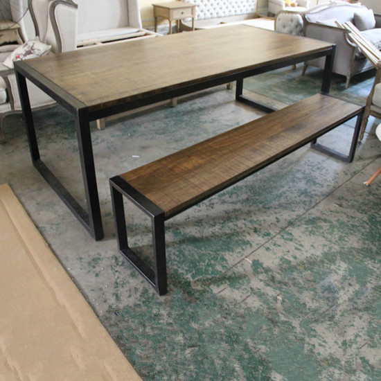 美式乡村法式乡村LOFT风格全实木铁艺餐桌黑色+桌椅金属长方形