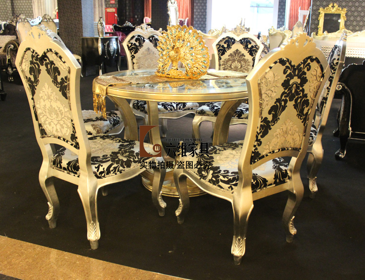 欧式实木餐桌 圆桌 餐桌椅组合  后现代 新古典 奢华家具 包物流