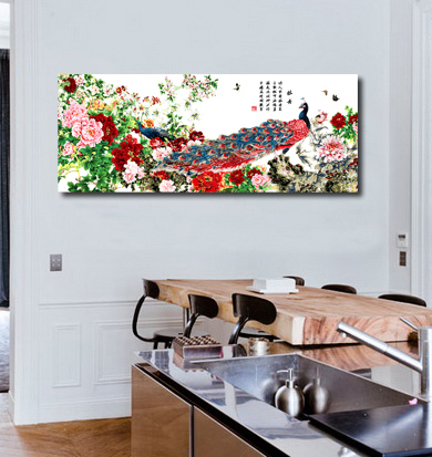 数字油画正品自油自画无框画客厅画装饰画花鸟画国色天香70x180