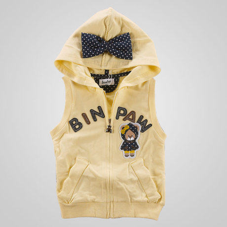 BINPAW女童连帽开衫背心外套2014韩版新款蝴蝶结儿童马甲外套