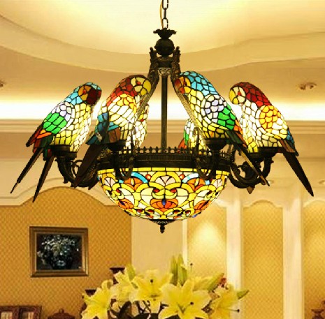 蒂凡尼田园灯鹦鹉多头餐厅咖啡厅别墅吊灯欧美灯风格灯饰限时打折