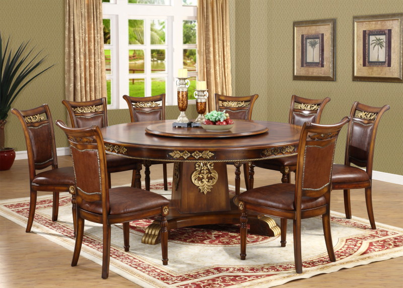 包邮欧式圆桌椅组合 实木圆形餐桌 带转盘1.5-1.8米美式仿古圆桌