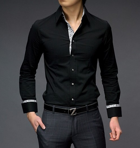 2014夏季男衬衫韩版修身男士休闲长袖黑色衬衫男式长袖衬衫男衬衣