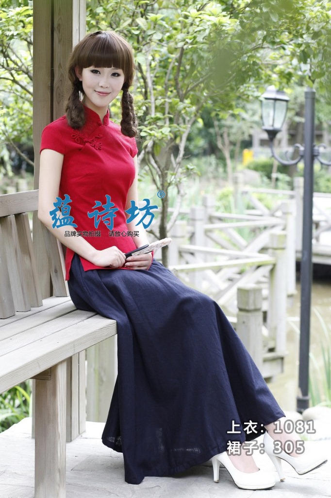 2014新款夏复古祺袍 厂家直销亚麻传统手工盘扣中式唐装上衣(八色