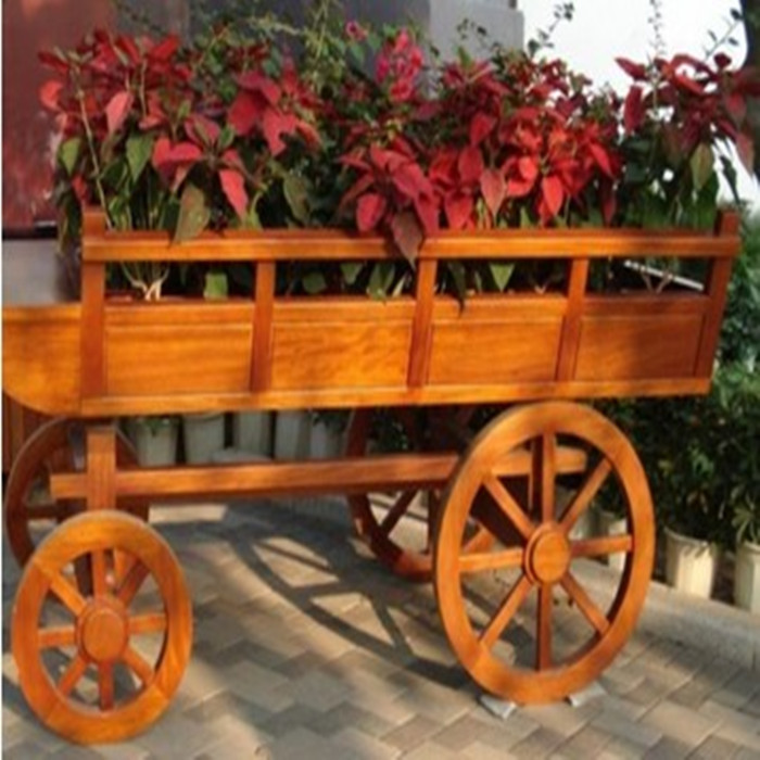 防腐木花车定做花架室外专用木材美观造型 定制花盆架园艺花车