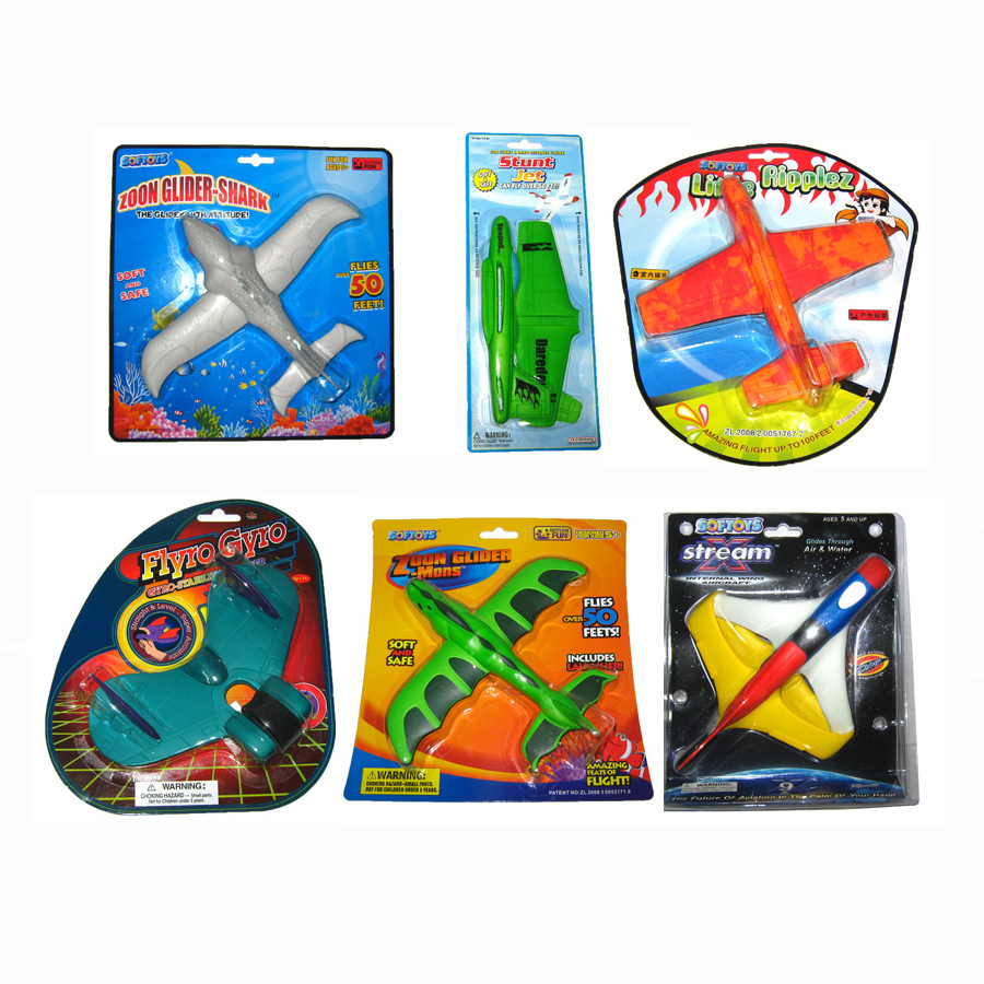 softoys正品手抛EVA悬浮回旋滑翔飞机儿童户外投掷耐摔泡沫玩具