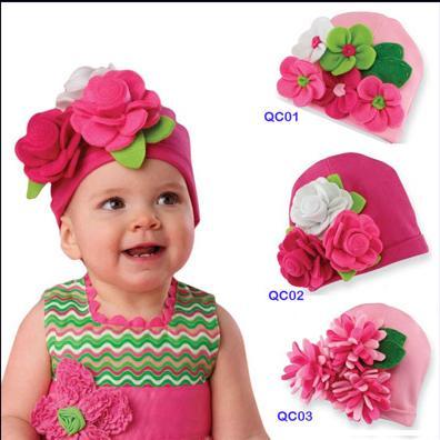 欧美风 圣诞浓情婴儿花朵针织帽子 宝宝造型套头帽 儿童帽子