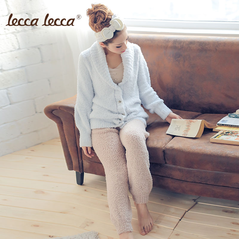 leccalecca2013秋冬软绵绵睡衣女日系甜美长袖开衫加厚家居服套装