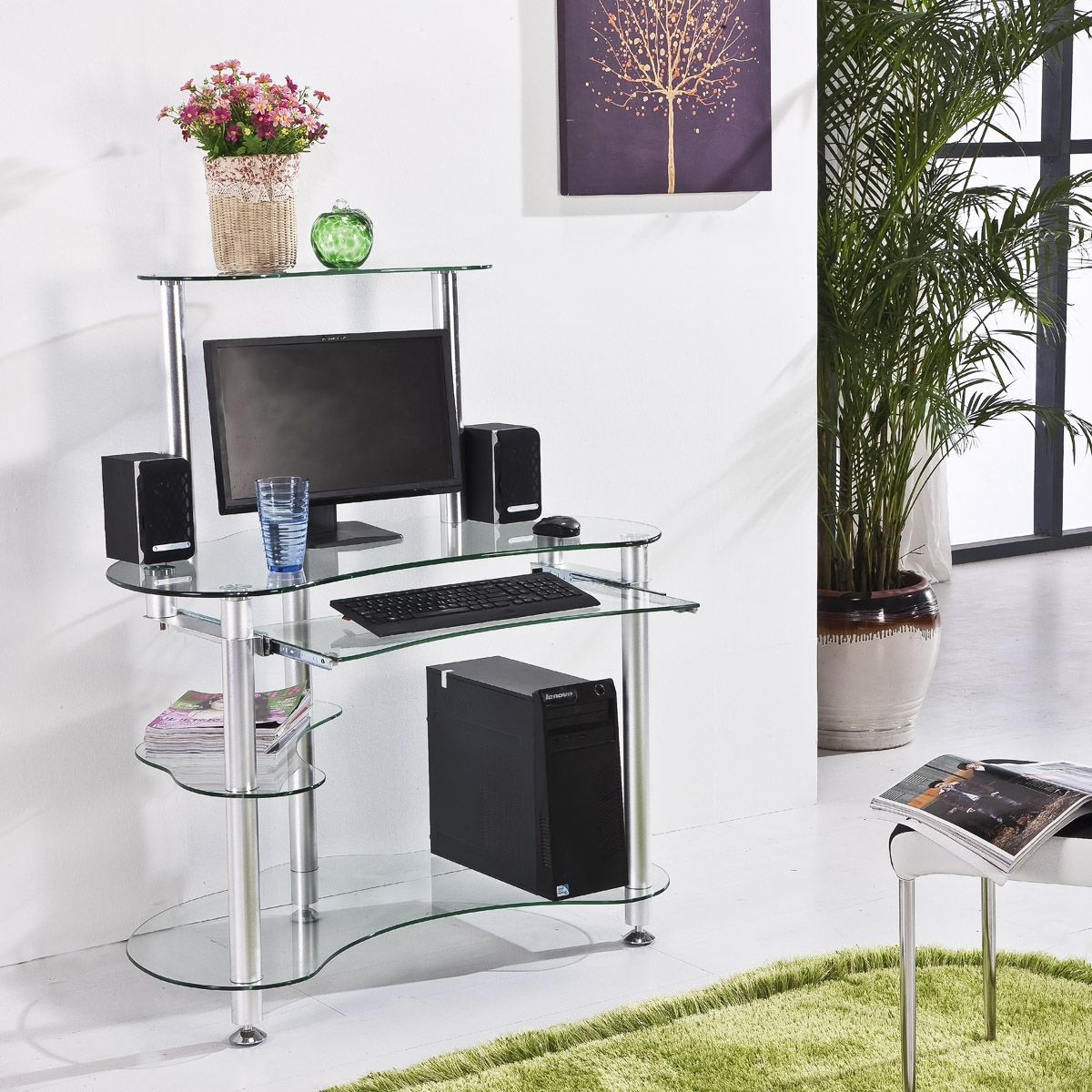 个性时尚玻璃电脑桌台式1米家用钢化组装简约现代书桌写字台特价