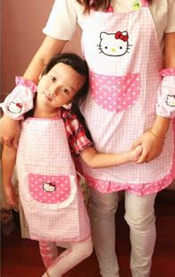 韩式亲子可爱熊猫小象猫咪防水双层围裙护袖袖套纯棉套装成人儿童