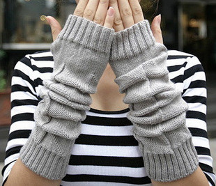 满28包邮毛线手套 韩国秋冬季女露指可爱长款手臂套保暖半指加厚