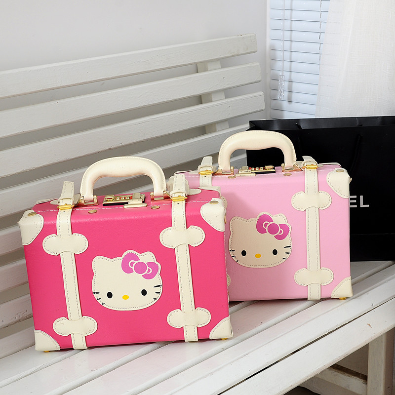 新款kitty猫复古手提箱时尚潮流12寸化妆箱15寸猫头箱子女士包邮
