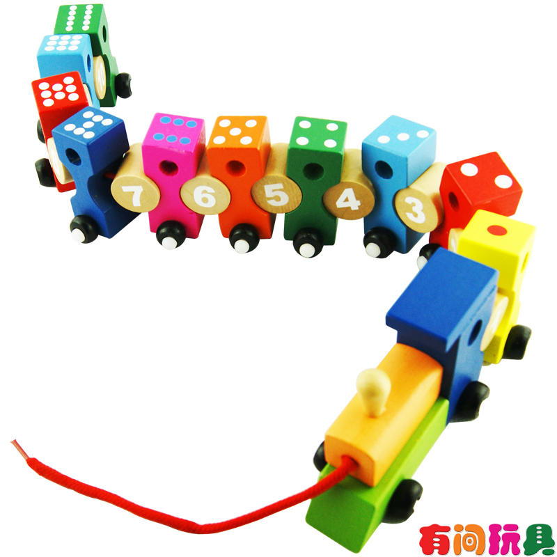 儿童玩具 木制小火车串珠穿线玩具 1-3岁数字积木串珠益智力玩具