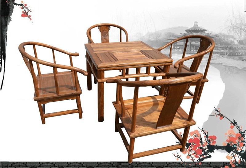 中式仿古家具功夫茶桌组合明清古典实木榆木茶桌台茶艺台新桌椅子