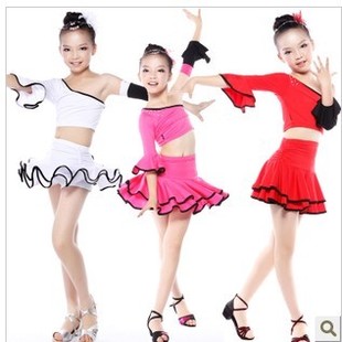 六一儿童节演出服装舞蹈服女孩拉丁舞裙儿童演出服露肩裙子表演服