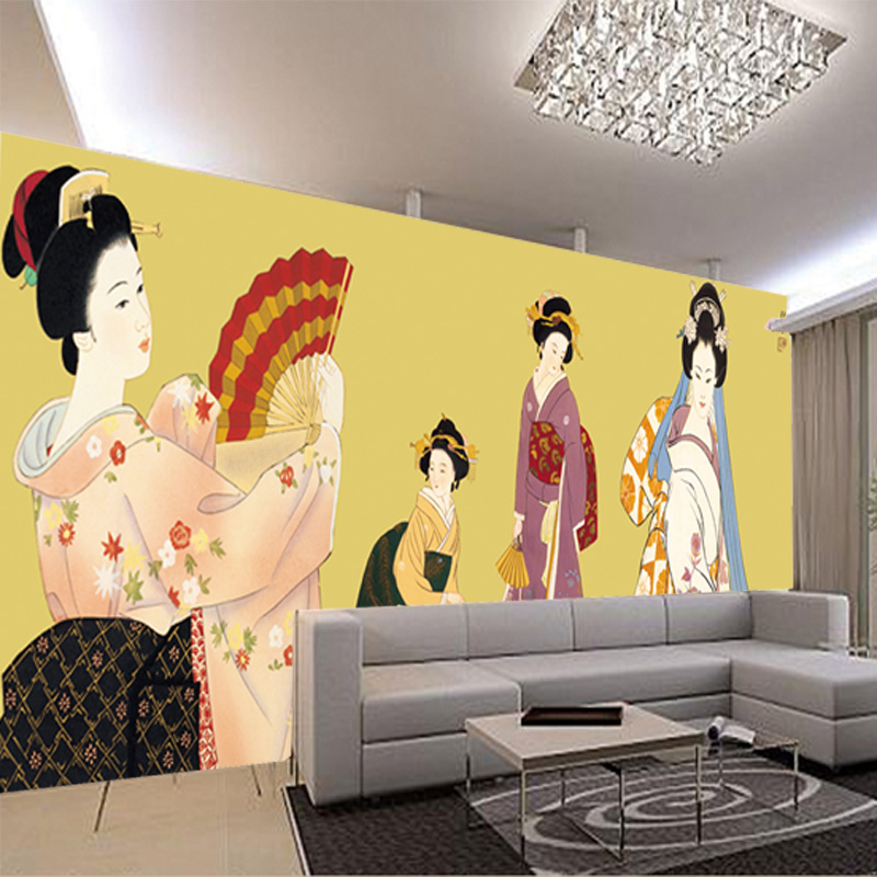定制大型壁画电视沙发卧室背景墙非自粘墙纸壁纸美女日式仕女和服