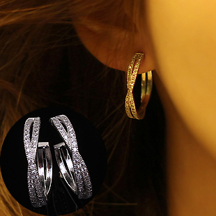 韩国纯银针防过敏时尚低调奢华大圈耳环耳圈镶钻锆石欧美耳饰品女