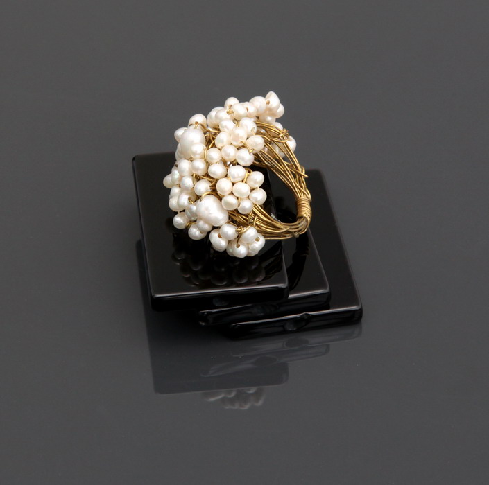 鲤鱼原创设计手工 荆棘中的花束 2MM 天然珍珠 手工定制 戒指