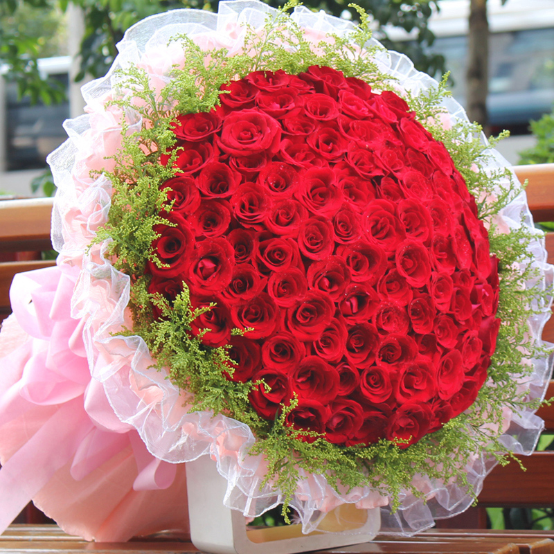 西安鲜花99朵红玫瑰鲜花店花束情人节特价爱情求婚预订送花上门