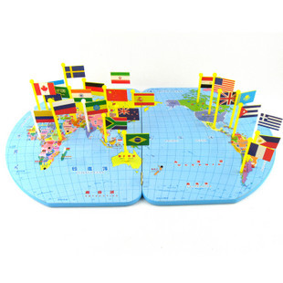 大号木制 世界地图 插国旗 儿童木质早教益智玩具彩盒装 2.5j