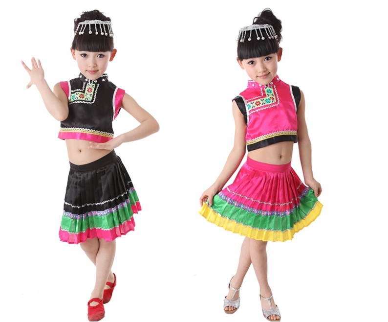 儿童演出服装女童民族舞蹈服幼儿少数民族服装云南苗族彝族服饰