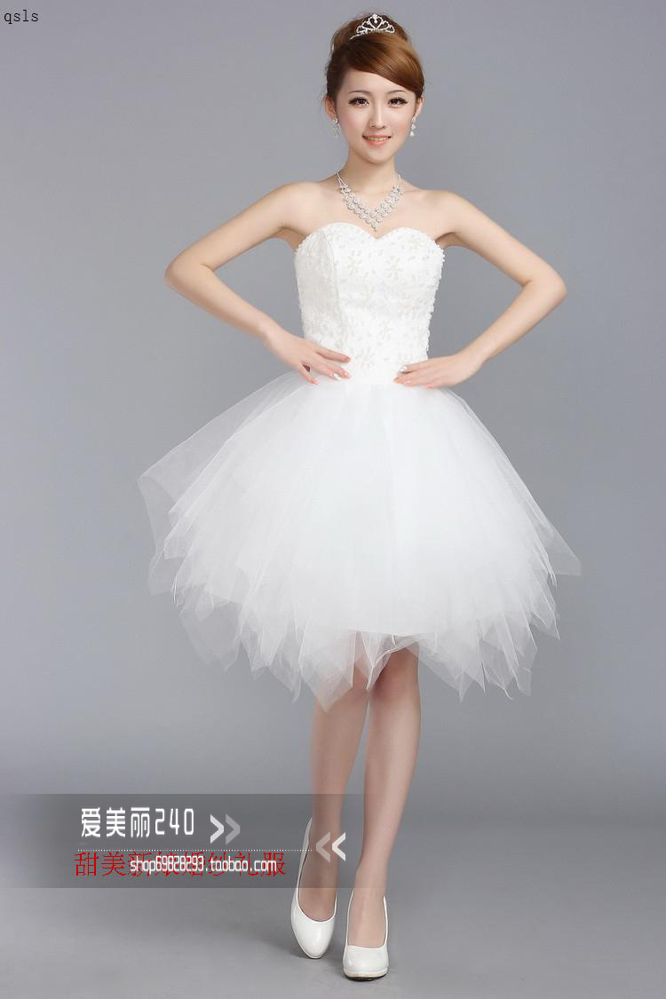 2014新款甜美蕾丝钉珠 吊纱短礼服 蓬蓬短裙 伴娘服 小婚纱