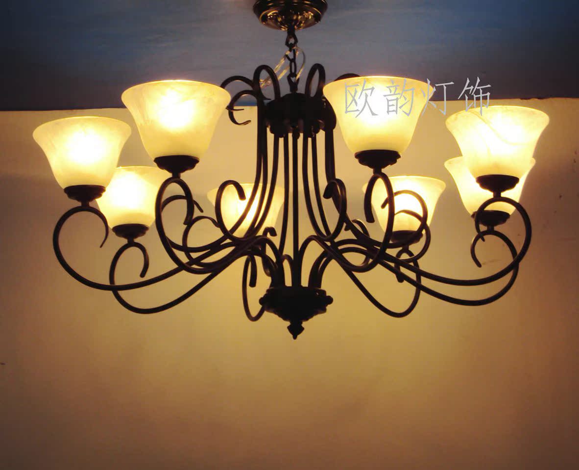欧式8头吊灯美式乡村铁艺玻璃吊灯 客厅餐厅卧室灯饰创意田园灯具