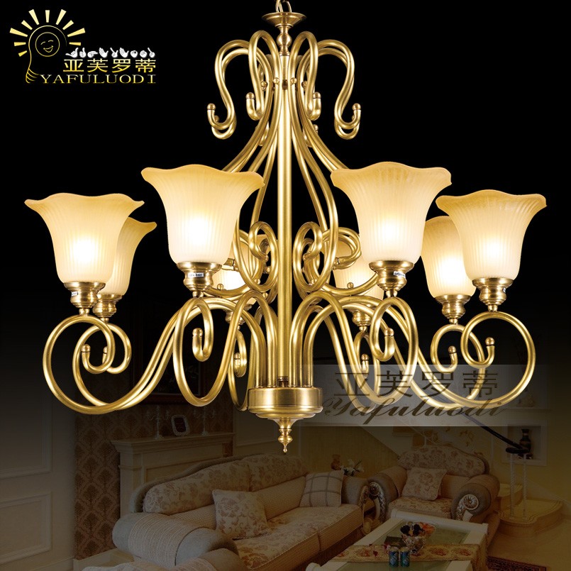 亚芙罗蒂新款欧式奢华全铜吊灯客厅餐厅卧室铜花朵款时尚创意灯具