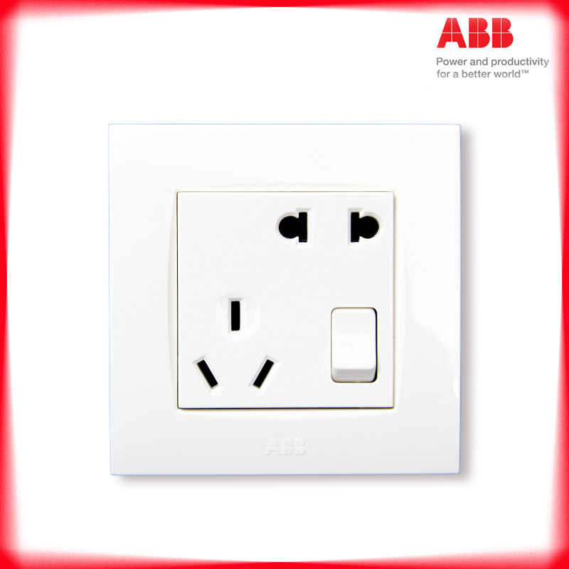 ABB开关插座面板86型由艺超薄错位五孔带开关插座AU22553-WW