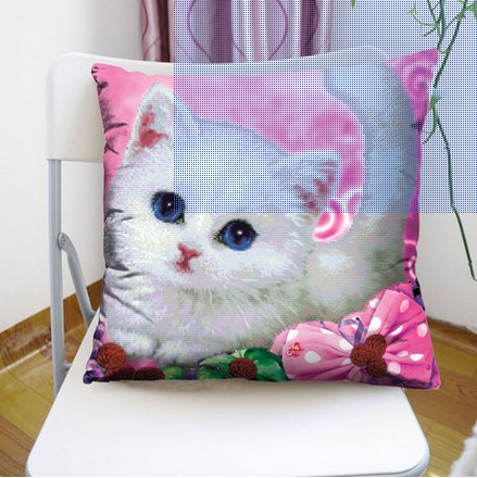 精准印花 宜家绣艺 3D十字绣 抱枕 可爱猫咪 卡通小猫 新款包邮